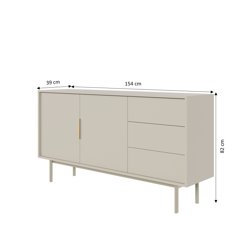Buffet JONA coloris cachemire 2 portes 3 tiroirs 154cm