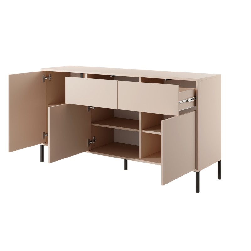 Buffet HULDA beige 3 portes 2 tiroirs 153cm
