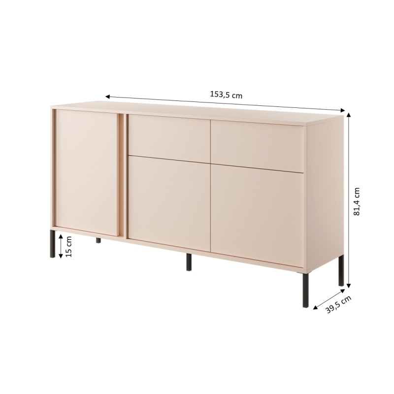 Buffet HULDA beige 3 portes 2 tiroirs 153cm