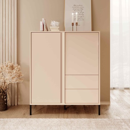 Buffet haut HULDA beige 2 portes 2 tiroirs 104cm