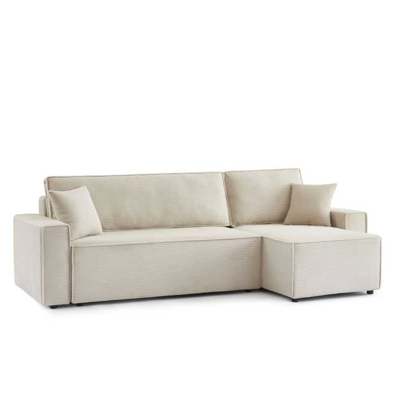 Canapé d'angle convertible et réversible 4 places ZOLA velours côtelé beige