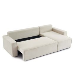 Canapé d'angle convertible et réversible 4 places ZOLA velours côtelé beige