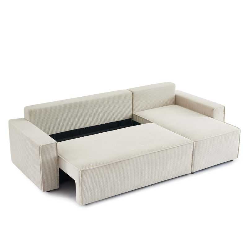 Canapé d'angle convertible et réversible 4 places ZOLA velours côtelé beige