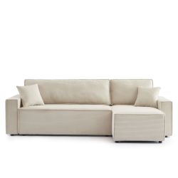 Canapé d'angle convertible et réversible 4 places ZOLA velours côtelé beige