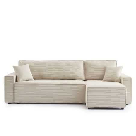 Canapé d'angle convertible et réversible 4 places ZOLA velours côtelé beige