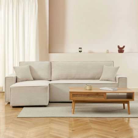 Canapé d'angle convertible et réversible 4 places ZOLA velours côtelé beige