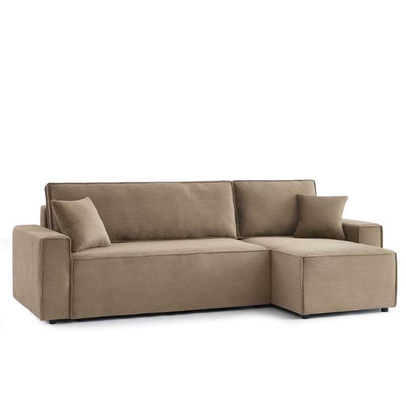 Canapé d'angle convertible et réversible 4 places ZOLA velours côtelé grège
