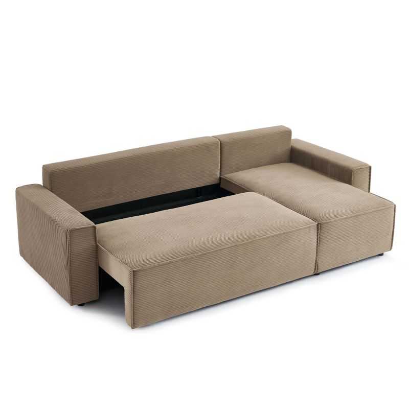 Canapé d'angle convertible et réversible 4 places ZOLA velours côtelé grège