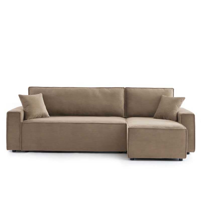 Canapé d'angle convertible et réversible 4 places ZOLA velours côtelé grège
