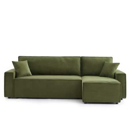 Canapé d'angle convertible et réversible 4 places ZOLA velours côtelé vert
