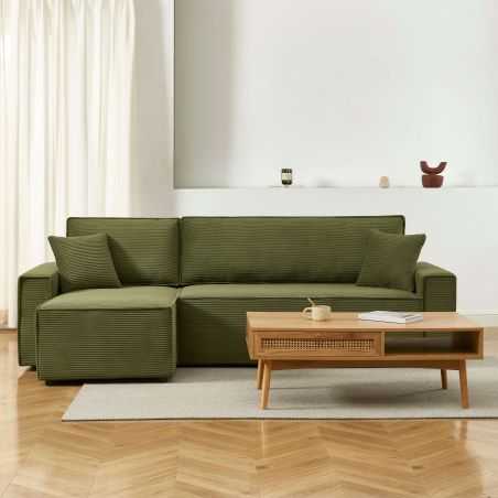 Canapé d'angle convertible et réversible 4 places ZOLA velours côtelé vert