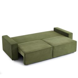Canapé droit convertible 3 places ZOLA velours côtelé vert