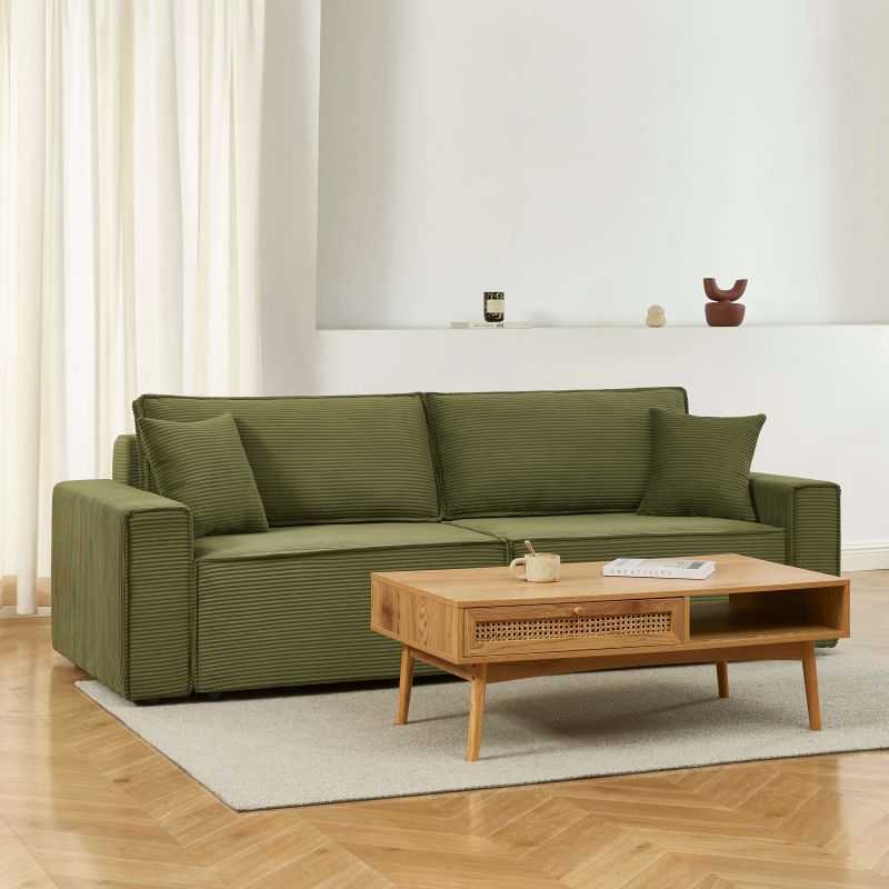 Canapé droit convertible 3 places ZOLA velours côtelé vert
