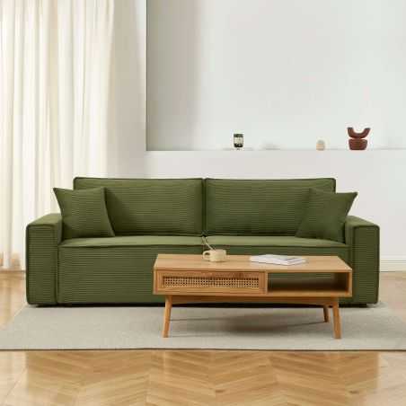 Canapé droit convertible 3 places ZOLA velours côtelé vert