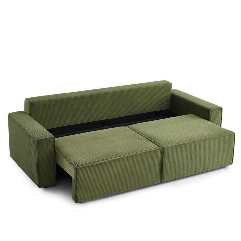 Canapé droit convertible 3 places ZOLA velours côtelé vert