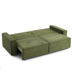 Canapé droit convertible 3 places ZOLA velours côtelé vert