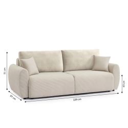 Canapé droit convertible 3 places DANILO velours côtelé beige