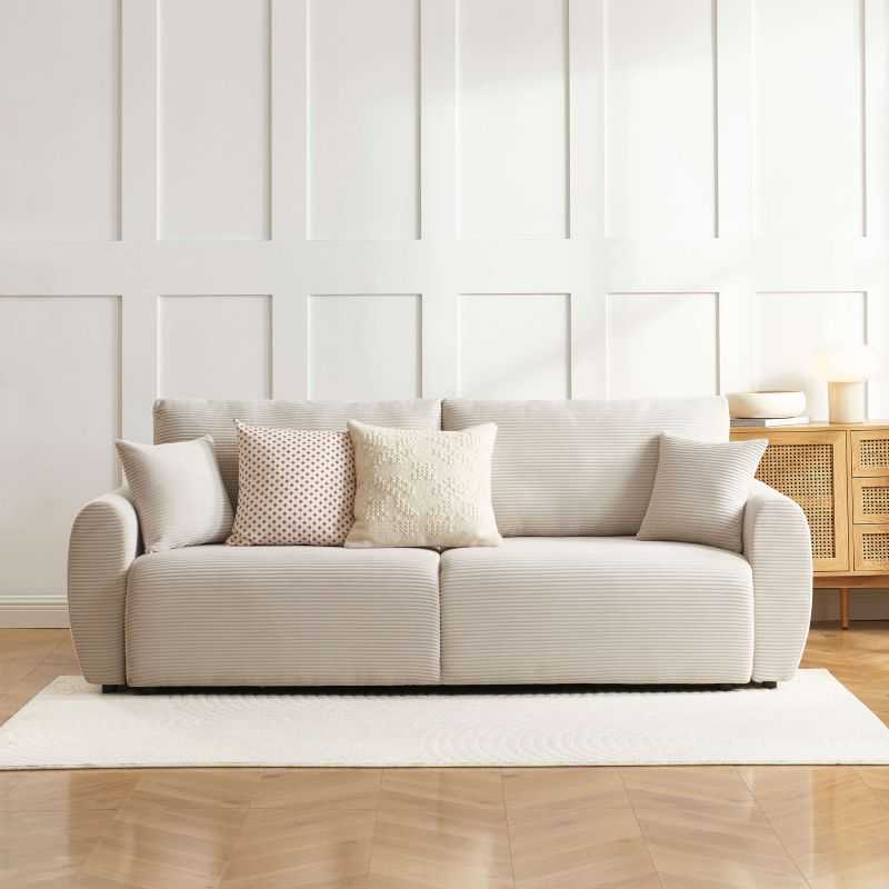 Canapé droit convertible 3 places DANILO velours côtelé beige