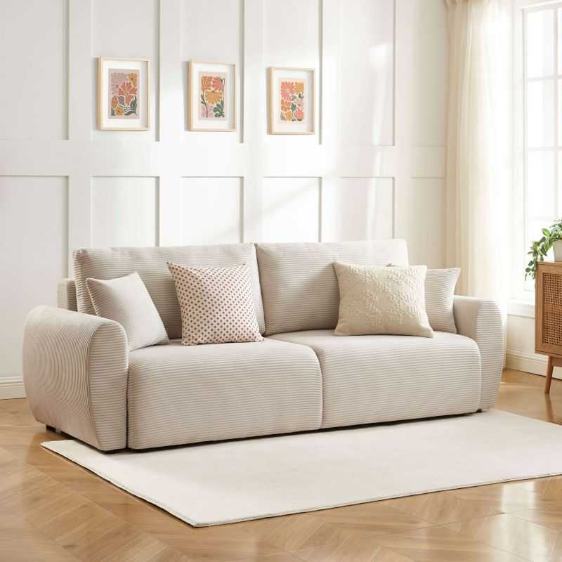 Canapé droit convertible 3 places DANILO velours côtelé beige