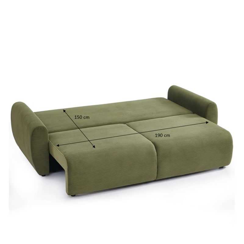 Canapé droit convertible 3 places DANILO velours côtelé vert