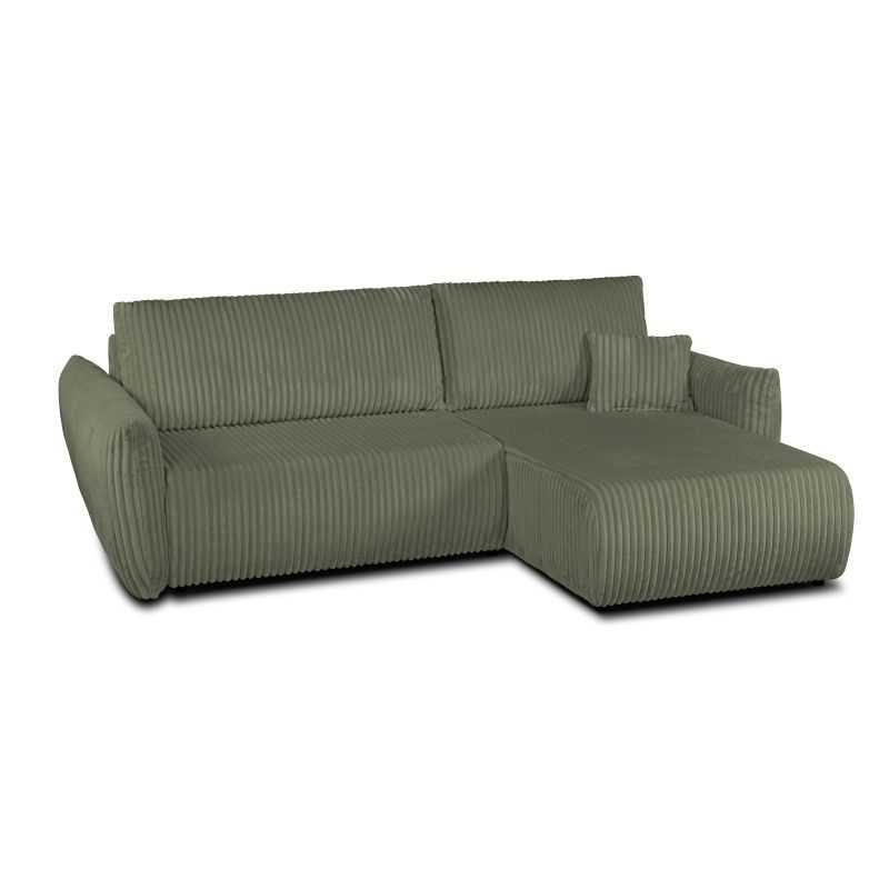Canapé d'angle convertible et réversible GLORIA 4 places velours côtelé vert sauge