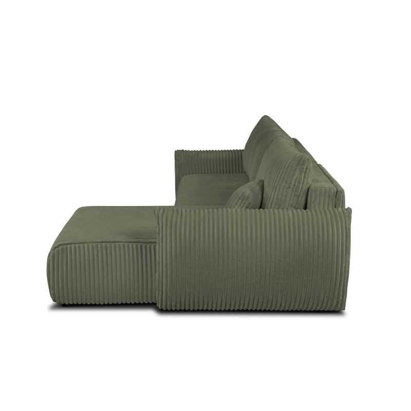 Canapé d'angle convertible et réversible GLORIA 4 places velours côtelé vert sauge