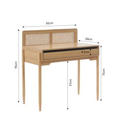 Bureau enfant PABLO cannage rotin et effet bois 95cm