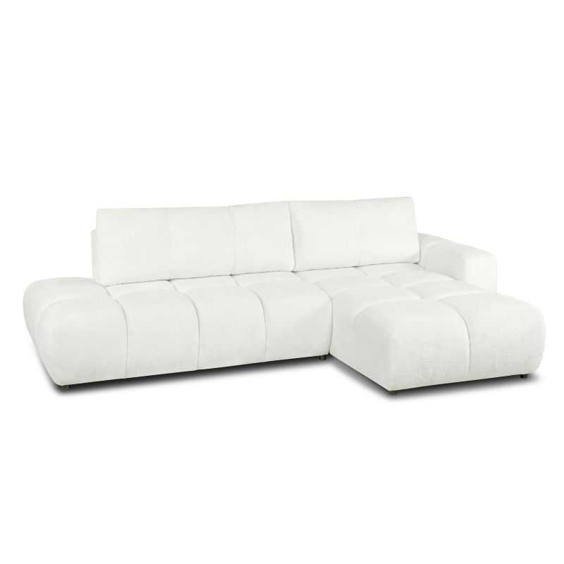 Canapé d'angle droit convertible SORELLA 4 places tissu chenille écru