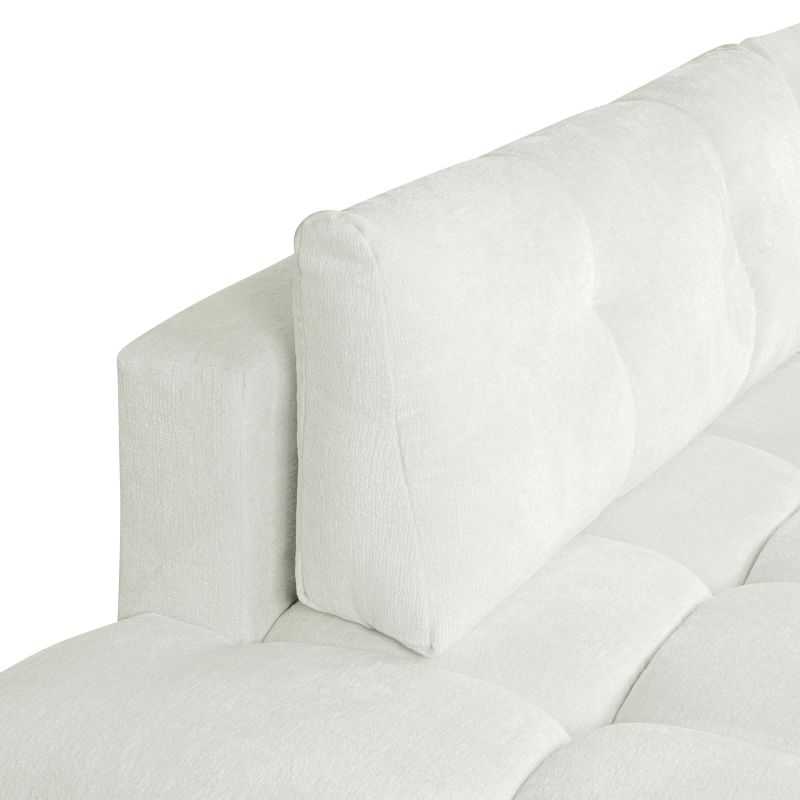 Canapé d'angle droit convertible SORELLA 4 places tissu chenille écru