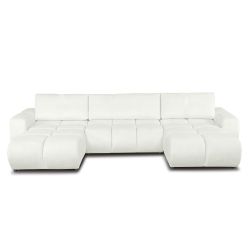 Canapé panoramique convertible SORELLA 6 places tissu chenille écru