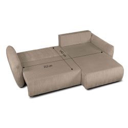 Canapé d'angle convertible et réversible GLORIA 4 places velours côtelé taupe