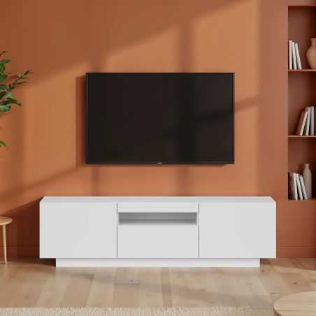 Meuble TV BIRNA blanc mat 3 portes 150cm