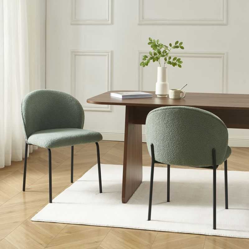 Lot de 2 chaises ZANA tissu bouclette vert