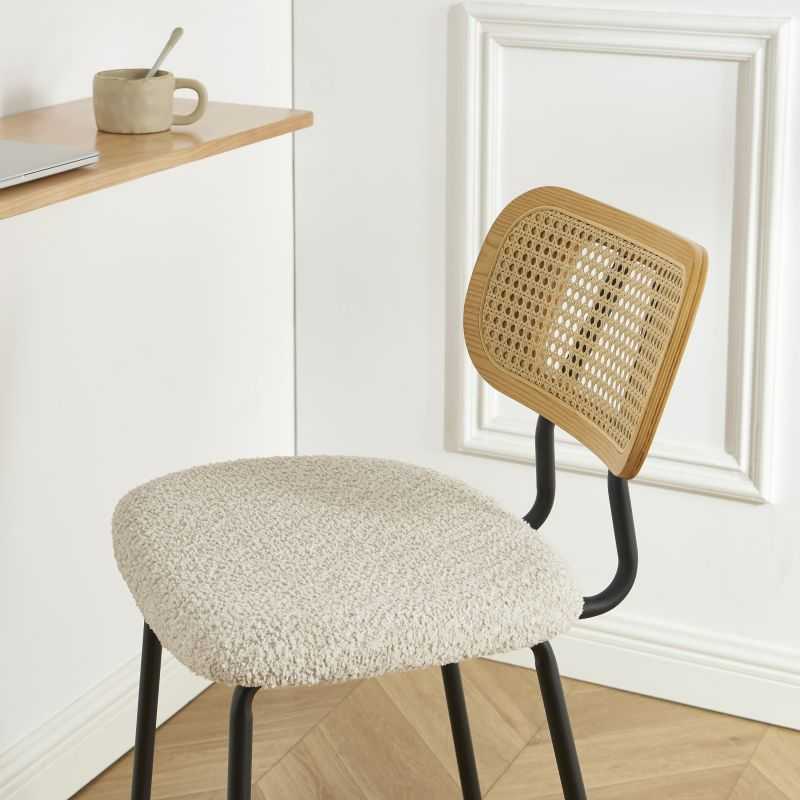 Lot de 2 TINA tabourets tissu bouclette crème