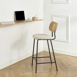 Lot de 2 TINA tabourets tissu bouclette crème
