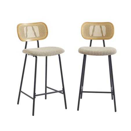 Lot de 2 TINA tabourets tissu bouclette taupe