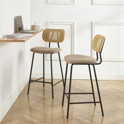 Lot de 2 TINA tabourets tissu bouclette taupe