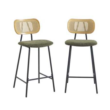 Lot de 2 TINA tabourets tissu bouclette vert