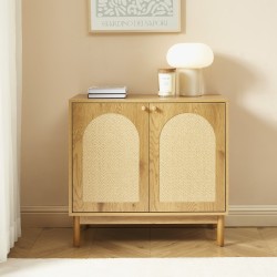 Buffet BAAMA effet chêne et cannage rotin 2 portes 80cm