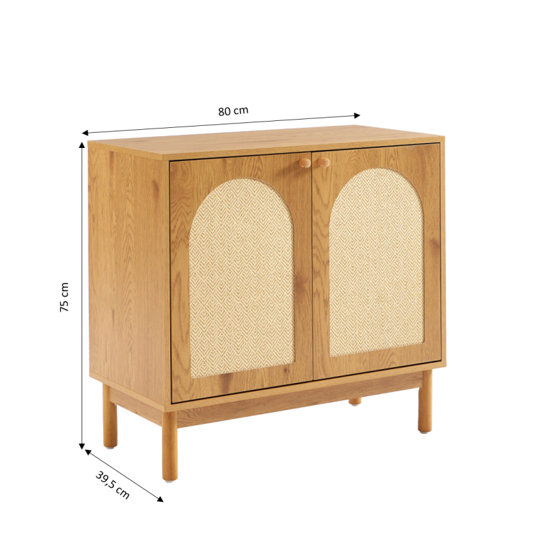 Buffet BAAMA effet chêne et cannage rotin 2 portes 80cm