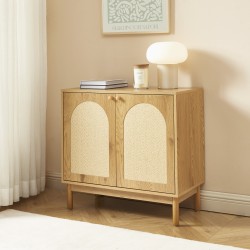 Buffet BAAMA effet chêne et cannage rotin 2 portes 80cm