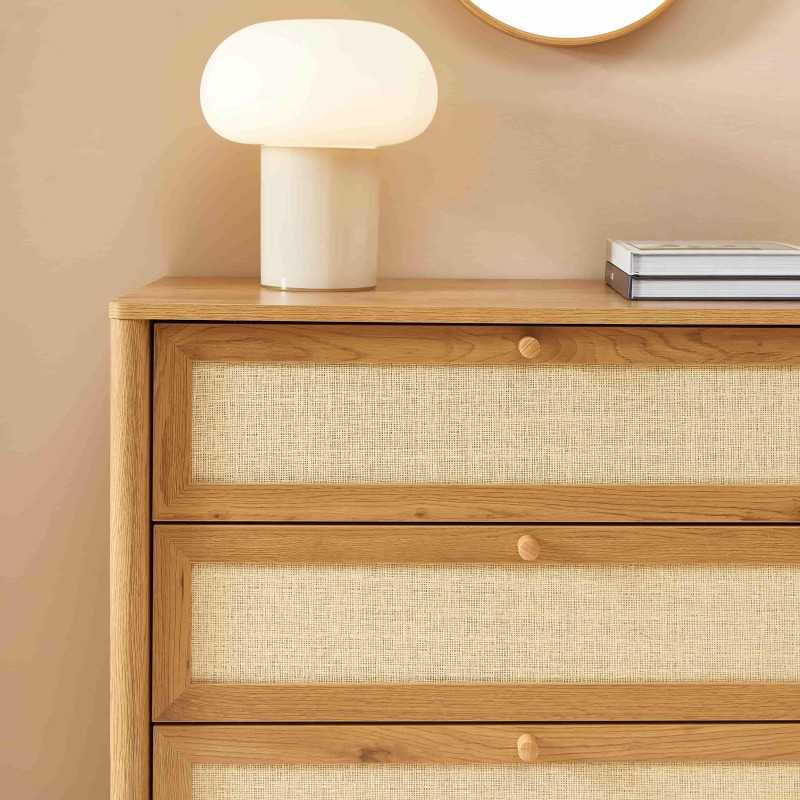 Commode HAIDA 4 tiroirs effet chêne et cannage rotin 42cm