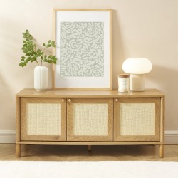 Meuble TV HAIDA effet chêne et cannage rotin 120cm