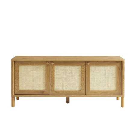 Meuble TV HAIDA effet chêne et cannage rotin 120cm