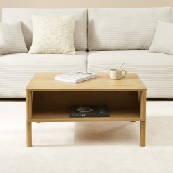 Table basse HAIDA effet chêne et cannage rotin