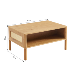 Table basse HAIDA effet chêne et cannage rotin