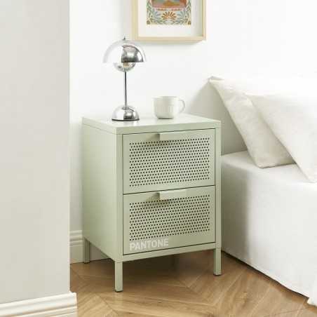 Table de chevet PANTONE métal vert amande double tiroirs 40cm