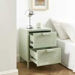 Table de chevet PANTONE métal vert amande double tiroirs 40cm