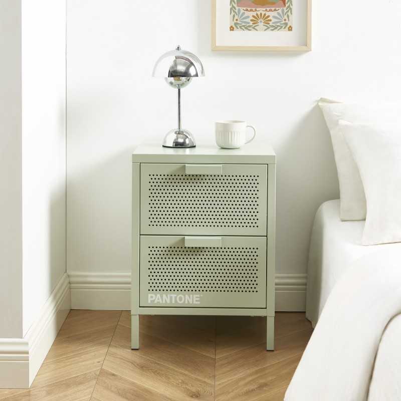 Table de chevet PANTONE métal vert amande double tiroirs 40cm