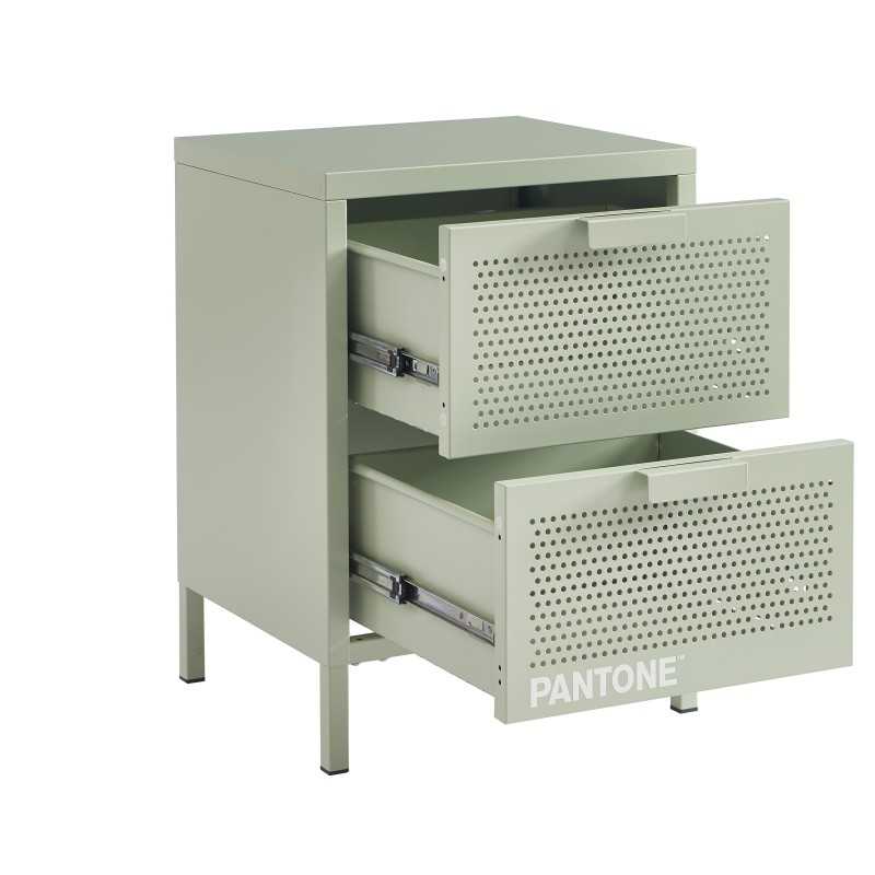 Table de chevet PANTONE métal vert amande double tiroirs 40cm